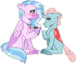 Size: 1931x1626 | Tagged: artist:artistcoolpony, changedling, changeling, classical hippogriff, cute, derpibooru import, diaocelles, diastreamies, female, flower, hippogriff, jewelry, lesbian, necklace, ocellus, ocellustream, safe, shipping, silverstream, simple background, transparent background