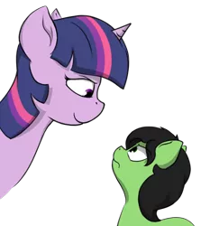 Size: 744x800 | Tagged: safe, artist:crownhound, derpibooru import, twilight sparkle, oc, oc:anonfilly, female, filly, frown, grin, looking at each other, simple background, smiling, transparent background