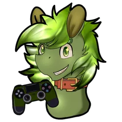 Size: 512x512 | Tagged: safe, artist:mythos art, deleted from derpibooru, derpibooru import, oc, oc:eskalion, unofficial characters only, pegasus, chibi, collar, controller, digital art, emote, emotes, male, playstation 4, simple background, solo, sticker, telegram sticker, transparent background