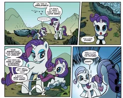 Size: 981x780 | Tagged: safe, artist:pencils, derpibooru import, idw, rarity, pony, spoiler:comic, spoiler:comicidw2020, comic, comic panel, cropped, cute, duality, female, filly, filly rarity, foal, geode, mare, official comic, raribetes, self ponidox, starry eyes, time paradox, wingding eyes, younger