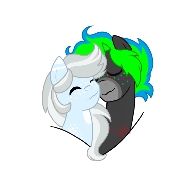 Size: 5000x5000 | Tagged: safe, artist:chelseawest, derpibooru import, oc, oc:acid rain, oc:glass, unofficial characters only, pony, absurd resolution, bust, female, mare, nuzzling, portrait, simple background, transparent background