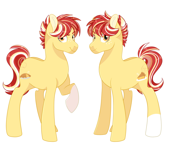 Size: 2700x2500 | Tagged: safe, artist:gigason, derpibooru import, oc, unofficial characters only, earth pony, pony, high res, male, offspring, parent:applejack, parent:flam, parent:flim, parents:flamjack, parents:flimjack, simple background, stallion, transparent background