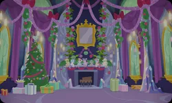 Size: 954x572 | Tagged: safe, derpibooru import, applejack, fluttershy, pinkie pie, rainbow dash, rarity, spike, twilight sparkle, twilight sparkle (alicorn), alicorn, dragon, earth pony, pegasus, pony, unicorn, background, christmas, christmas tree, female, fireplace, gameloft, hearth's warming doll, holiday, indoors, male, mane seven, mane six, mare, no pony, plushie, present, tree, twilight's castle, winged spike