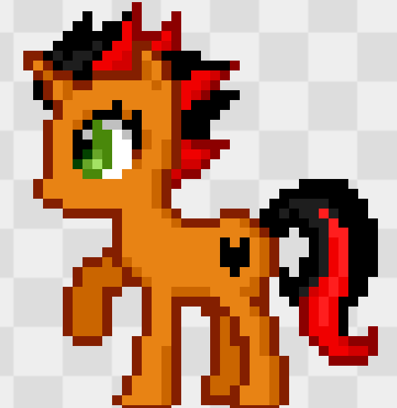 Size: 563x579 | Tagged: safe, artist:falcodash107, derpibooru import, oc, oc:firesword, unofficial characters only, fire pony, pony, unicorn, 8 bit, alpha channel, female, horn, mare, pixel art, raised hoof, solo, unicorn oc