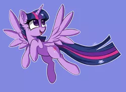 Size: 3000x2200 | Tagged: safe, artist:sadtrooper, derpibooru import, twilight sparkle, twilight sparkle (alicorn), alicorn, pony, cute, female, flying, mare, outline, purple background, simple background, solo, twiabetes