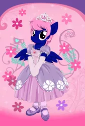 Size: 1600x2371 | Tagged: anthro, artist:avchonline, canterlot royal ballet academy, clothes, crossdressing, derpibooru import, disney, disney princess, dress, gloves, jewelry, male, mary janes, necklace, oc, oc:threadwing, pantyhose, pegasus, pegasus oc, princess, princess dress, princess shoes, princess sofia, regalia, safe, shoes, stallion, tiara, unofficial characters only, wings