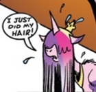 Size: 140x134 | Tagged: safe, derpibooru import, idw, princess cadance, alicorn, pony, spoiler:comic61, comic panel, cropped, female, hair over eyes, mare, messy hair, wet, wet hair, wet mane