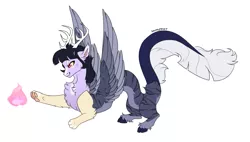 Size: 1305x739 | Tagged: artist:koloredkat, derpibooru import, draconequus, draconequus oc, fire, hybrid, interspecies offspring, magic, oc, oc:paradox, offspring, parent:discord, parents:discolight, parent:twilight sparkle, safe, solo, unofficial characters only