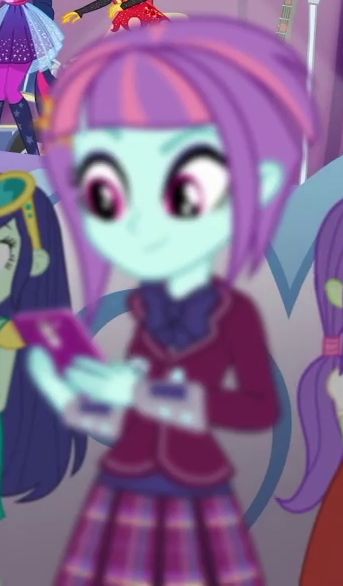 Size: 343x586 | Tagged: safe, derpibooru import, screencap, blueberry cake, sci-twi, starlight, sunny flare, sunset shimmer, twilight sparkle, equestria girls, clothes, cropped, crystal prep academy uniform, mobile phone, out of focus, phone, school uniform, skirt, smartphone, solo focus, sunny flare's wrist devices