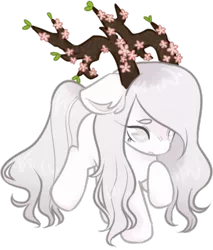 Size: 363x426 | Tagged: antlers, artist:mvnchies, derpibooru import, female, flower, mare, oc, oc:spectre, original species, raised hoof, safe, simple background, solo, transparent background, unofficial characters only