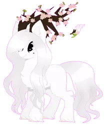 Size: 399x475 | Tagged: antlers, artist:chayka22, base used, derpibooru import, female, flower, hair over one eye, oc, oc:spectre, original species, safe, simple background, smiling, solo, transparent background, unofficial characters only