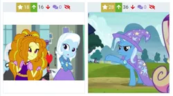 Size: 1039x579 | Tagged: safe, derpibooru import, edit, edited screencap, screencap, adagio dazzle, photo finish, pixel pizazz, princess cadance, trixie, pony, unicorn, derpibooru, equestria girls, equestria girls series, forgotten friendship, rainbow rocks, road to friendship, cropped, female, heart, juxtaposition, lesbian, mare, meta, shipping, shipping domino, triagio