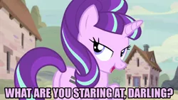 Size: 1280x720 | Tagged: safe, derpibooru import, edit, edited screencap, editor:jaredking203, screencap, starlight glimmer, pony, unicorn, the cutie map, butt, caption, darling, equal cutie mark, female, image macro, lidded eyes, mare, meme, plot, s5 starlight, text