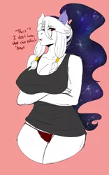 Size: 1600x2560 | Tagged: anthro, anthro oc, artist:hazelthedevil, big breasts, breasts, clothes, crossed arms, derpibooru import, ethereal mane, female, galaxy mane, hybrid, looking at you, mare, oc, oc:hazel aztecas, panties, sexy, solo, suggestive, tanktop, thicc ass, underwear, unofficial characters only