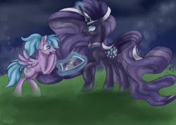 Size: 960x681 | Tagged: safe, artist:lavenderrain24, derpibooru import, nightmare rarity, oc, oc:lavender rain, pegasus, pony, fangirling, magic