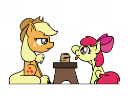 Size: 648x486 | Tagged: safe, artist:flutterluv, derpibooru import, apple bloom, applejack, earth pony, pony, animated, applejack is not amused, behaving like a cat, duo, female, filly, mare, ponified animal photo, ponified animal video, pottery, siblings, simple background, sisters, tongue out, unamused, white background
