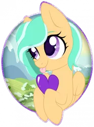 Size: 700x945 | Tagged: source needed, safe, artist:souleevee99, derpibooru import, oc, oc:mango foalix, unofficial characters only, pegasus, pony, :p, heart, heart pillow, pillow, simple background, solo, tongue out, transparent background