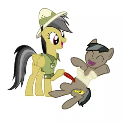 Size: 508x504 | Tagged: safe, artist:diana173076, derpibooru import, daring do, doctor caballeron, earth pony, pegasus, pony, clothes, daballeron, eyes closed, female, hat, hoof hold, laughing, male, mare, open mouth, raised hoof, shipping, shirt, simple background, stallion, straight, tickle torture, tickling, white background