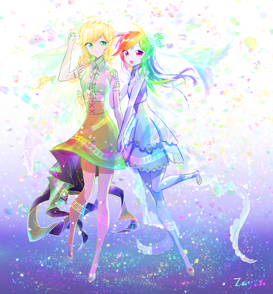 Size: 4856x5226 | Tagged: safe, artist:bronyazaych, derpibooru import, applejack, rainbow dash, equestria girls, anime, appledash, cute, dashabetes, female, jackabetes, lesbian, shipping