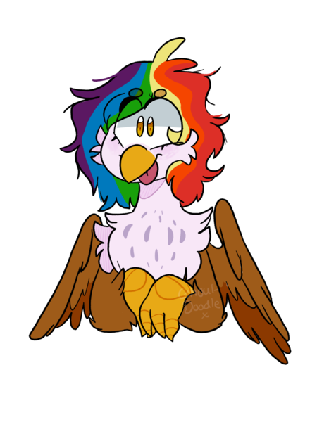 Size: 1280x1708 | Tagged: safe, artist:ghoul--doodle, derpibooru import, oc, oc:rainbow feather, unofficial characters only, gryphon, hippogriff, :p, cute, interspecies offspring, magical lesbian spawn, messy mane, offspring, parent:gilda, parent:rainbow dash, parents:gildash, simple background, solo, tongue out, transparent background