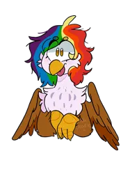 Size: 1280x1708 | Tagged: safe, artist:ghoul--doodle, derpibooru import, oc, oc:rainbow feather, unofficial characters only, gryphon, hippogriff, :p, cute, interspecies offspring, magical lesbian spawn, messy mane, offspring, parent:gilda, parent:rainbow dash, parents:gildash, simple background, solo, tongue out, transparent background