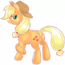 Size: 600x598 | Tagged: safe, artist:vampireselene13, derpibooru import, applejack, earth pony, pony, butt, female, looking at you, looking back, looking back at you, mare, plot, simple background, solo, white background