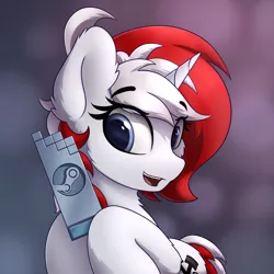 Size: 2400x2400 | Tagged: safe, artist:av-4, derpibooru import, oc, oc:stock piston, unicorn, looking at you, red hair, simple background, steam, trophy, white hair