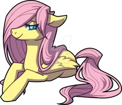 Size: 1024x879 | Tagged: safe, artist:zingey, derpibooru import, fluttershy, pegasus, pony, cute, deviantart watermark, female, hair over one eye, heart eyes, lidded eyes, mare, obtrusive watermark, prone, shyabetes, simple background, solo, transparent background, watermark, wingding eyes