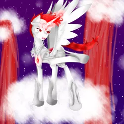 Size: 2550x2550 | Tagged: alicorn, alicorn oc, artist:prismicdiamondart, cloud, derpibooru import, female, glowing horn, hoof shoes, horn, jewelry, mare, necklace, night, oc, on a cloud, raised hoof, safe, solo, stars, unofficial characters only, wings