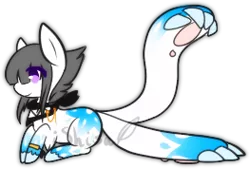 Size: 263x178 | Tagged: artist:14th-crown, augmented tail, derpibooru import, eye clipping through hair, female, neckerchief, oc, oc:axis, original species, prone, safe, simple background, solo, transparent background, unofficial characters only, unshorn fetlocks