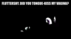 Size: 1079x604 | Tagged: alicorn, black background, caption, derpibooru import, edit, edited screencap, eyes in the dark, fluttershy, image macro, implied cunnilingus, implied lesbian, implied oral, implied sex, implied shipping, implied twishy, meme, screencap, simple background, suggestive, text, the great escape room, twilight sparkle, twilight sparkle (alicorn)
