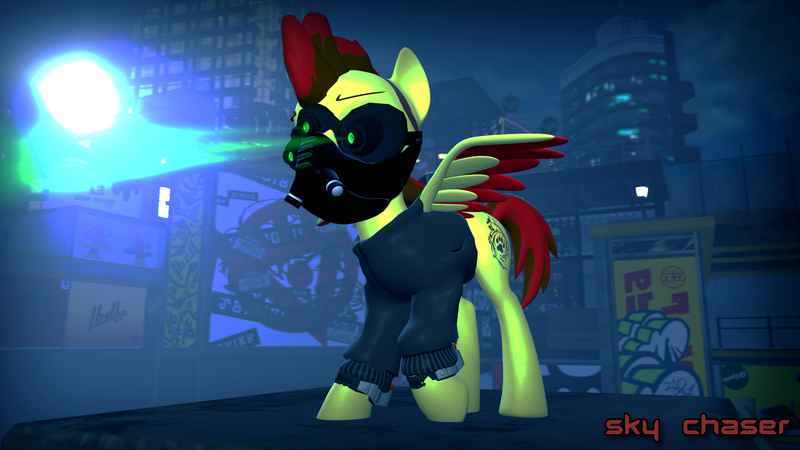 Size: 1920x1080 | Tagged: safe, artist:sky chaser, derpibooru import, oc, oc:sky chaser, unofficial characters only, pegasus, pony, 3d, clothes, gas mask, hoodie, male, mask, ppe, respirator, solo, source filmmaker, spyglass