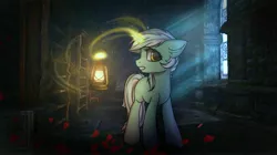 Size: 3000x1685 | Tagged: safe, artist:reterica, derpibooru import, lyra heartstrings, pony, unicorn, amnesia the dark descent, crossover, flower, lantern, petals, rose, solo