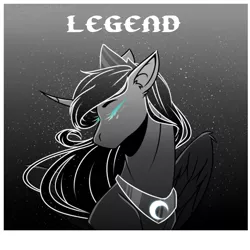 Size: 800x800 | Tagged: safe, artist:thefillyfill, derpibooru import, princess luna, alicorn, pony, bust, eyes closed, female, grayscale, legend, limited palette, mare, monochrome, portrait, solo