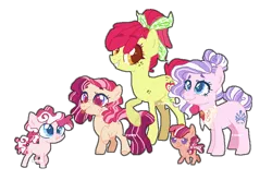 Size: 924x609 | Tagged: safe, artist:s-unny--daydream, derpibooru import, apple bloom, diamond tiara, oc, oc:apple grove, oc:jupiter blossom, oc:sour belle, earth pony, pony, base used, body freckles, colt, diamondbloom, family, female, filly, freckles, lesbian, magical lesbian spawn, male, mare, offspring, older, older apple bloom, older diamond tiara, parent:apple bloom, parent:diamond tiara, parents:diamondbloom, shipping, simple background, tongue out, transparent background