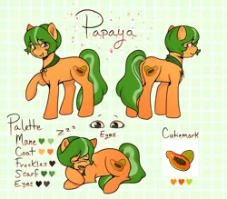 Size: 4000x3501 | Tagged: safe, artist:poofindi, derpibooru import, oc, oc:papaya, unofficial characters only, earth pony, reference sheet