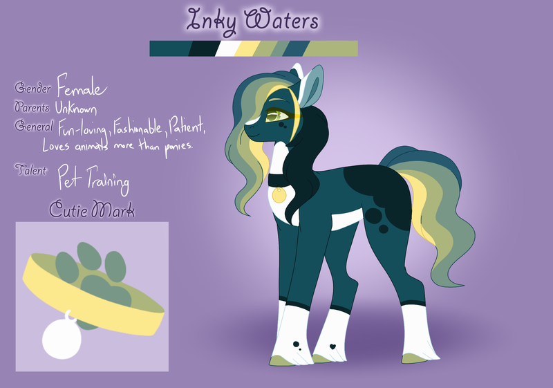 Size: 3500x2454 | Tagged: safe, artist:clay-bae, derpibooru import, oc, oc:inky waters, earth pony, pony, female, mare, reference sheet, solo