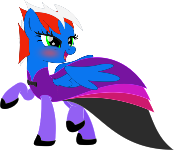 Size: 1396x1200 | Tagged: safe, artist:rd4590, derpibooru import, oc, oc:vortex clipper, pegasus, pony, base used, blushing, bowtie, clothes, dress, female, hoof shoes, mare, pantyhose, rule 63, shoes, simple background, spread wings, transparent background, vector, wings