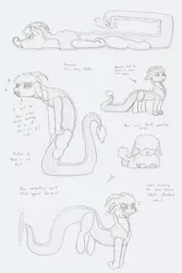 Size: 1172x1753 | Tagged: safe, artist:ravenpuff, deleted from derpibooru, derpibooru import, oc, oc:floofy (ravenpuff), unofficial characters only, draconequus, hybrid, baby, draconequus oc, floating, fluffy, grayscale, high, interspecies offspring, lying down, monochrome, offspring, parent:discord, parent:oc:atjour service, parents:canon x oc, reference sheet, text, tongue out, traditional art