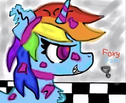 Size: 1010x828 | Tagged: 1000 hours in ms paint, alicorn, alicornified, artist:kittycatrittycat, crossover, derpibooru import, eww, five nights at freddy's, foxy, old picture, race swap, rainbowcorn, rainbow dash, safe, sharp teeth, species swap, teeth, torn ear