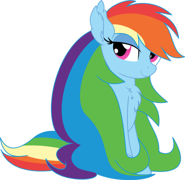 Size: 6547x6381 | Tagged: safe, artist:cyanlightning, derpibooru import, rainbow dash, pegasus, pony, absurd resolution, alternate hairstyle, chest fluff, cute, ear fluff, female, lidded eyes, long mane, looking at you, mare, never doubt blaa6 involvement, simple background, smiling, solo, transparent background, vector