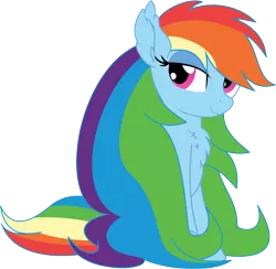 Size: 6547x6381 | Tagged: safe, artist:cyanlightning, derpibooru import, rainbow dash, pegasus, pony, absurd resolution, alternate hairstyle, chest fluff, cute, ear fluff, female, lidded eyes, long mane, looking at you, mare, never doubt blaa6 involvement, simple background, smiling, solo, transparent background, vector