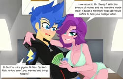 Size: 4544x2952 | Tagged: suggestive, artist:xan-gelx, derpibooru import, flash sentry, spoiled rich, equestria girls, age difference, arm around neck, bed, bedroom, bedroom eyes, big breasts, bikini, breasts, busty spoiled rich, butt, cleavage, clothes, commission, condom, dialogue, equestria girls-ified, eyeshadow, female, flash sentry gets all the milfs, flash sentry gets all the waifus, green bikini, green bra, green panties, green swimsuit, green underwear, infidelity, lidded eyes, looking at you, makeup, milf, money, open mouth, prostitution, seductive, seductive look, smiling, smirk, speech bubble, spoiled milf, swimsuit, talking, teeth, temptation, underwear