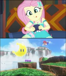 Size: 720x821 | Tagged: safe, derpibooru import, edit, edited screencap, screencap, fluttershy, equestria girls, equestria girls series, game stream, spoiler:eqg series (season 2), cropped, cute, fluttershy plays, fossil falls, image, jpeg, mario, nintendo, nintendo switch, playing video games, power moon, super mario bros., super mario odyssey, tongue out, video game