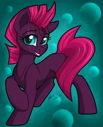 Size: 2385x2930 | Tagged: artist:gleamydreams, broken horn, cute, derpibooru import, female, grin, horn, mare, my little pony: the movie, nervous, nervous grin, obscured cutie mark, one hoof raised, safe, smiling, solo, tempestbetes, tempest shadow