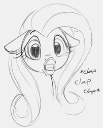 Size: 385x474 | Tagged: safe, artist:dotkwa, derpibooru import, fluttershy, pegasus, pony, black and white, bust, descriptive noise, female, flehmen response, floppy ears, grayscale, horse noises, horses doing horse things, mare, monochrome, simple background, sketch, solo, white background