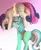 Size: 5048x6128 | Tagged: safe, artist:zaldia-mavi, derpibooru import, bon bon, lyra heartstrings, sweetie drops, earth pony, pony, unicorn, absurd resolution, adorabon, butt, carrying, cute, featureless crotch, female, floating, glowing horn, gradient background, horn, image, jpeg, lesbian, levitation, lidded eyes, looking at each other, lyrabetes, lyrabon, magic, mare, plot, shipping, telekinesis