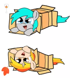 Size: 719x791 | Tagged: safe, artist:alfa995, derpibooru import, maple brown, earth pony, unicorn, box, goblet, happy, imitation, sliding ponies, smiley face