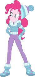 Size: 2718x6000 | Tagged: safe, artist:cloudyglow, derpibooru import, pinkie pie, equestria girls, equestria girls series, holidays unwrapped, spoiler:eqg series (season 2), .ai available, beanie, clothes, female, hat, leggings, simple background, solo, transparent background, vector, winter outfit
