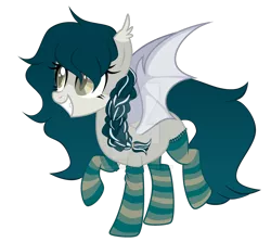 Size: 1280x1141 | Tagged: safe, artist:magicdarkart, derpibooru import, oc, unofficial characters only, bat pony, pony, bat pony oc, bat wings, braid, clothes, colored pupils, deviantart watermark, ear tufts, fangs, female, grin, mare, obtrusive watermark, simple background, slit eyes, slit pupils, smiling, socks, solo, striped socks, transparent background, watermark, wings